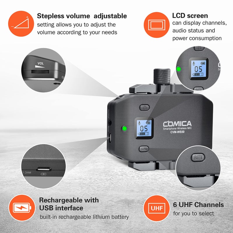 COMICA Wireless Microphone for Smartphone, Comica CVM-WS50(H) Handheld Microphone for iPhone/Android Phones Interview, Professional Recording Mic for Sing Video Vlog YouTube TikTok Facebook Livestream - Image 5